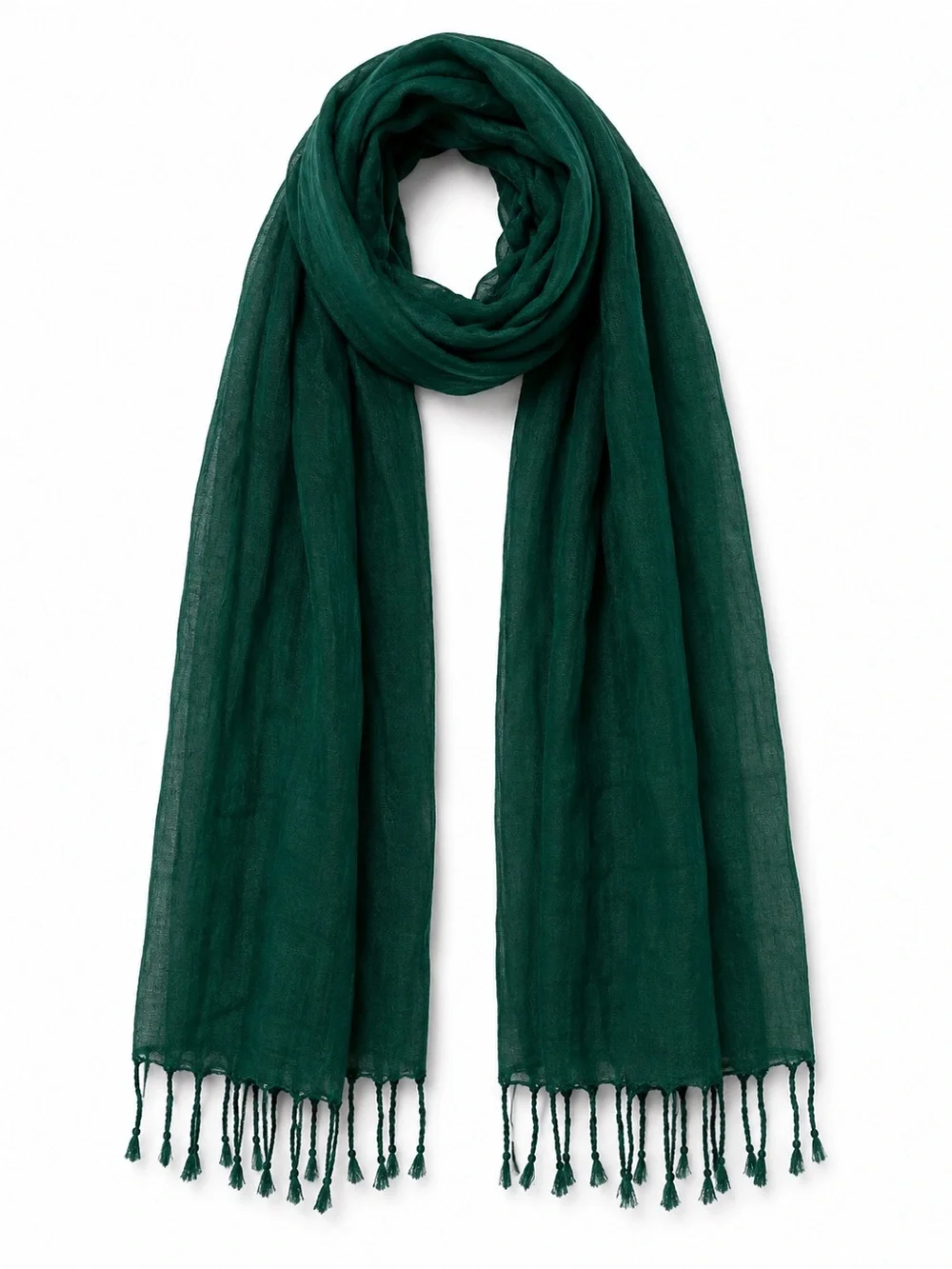 Dark Green Lightweight Fringe Scarf